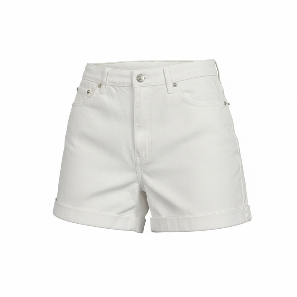 Cenza White Denim Shorts Womens Size 2 High Rise Cuffed‎ Cotton Jean Shorts
